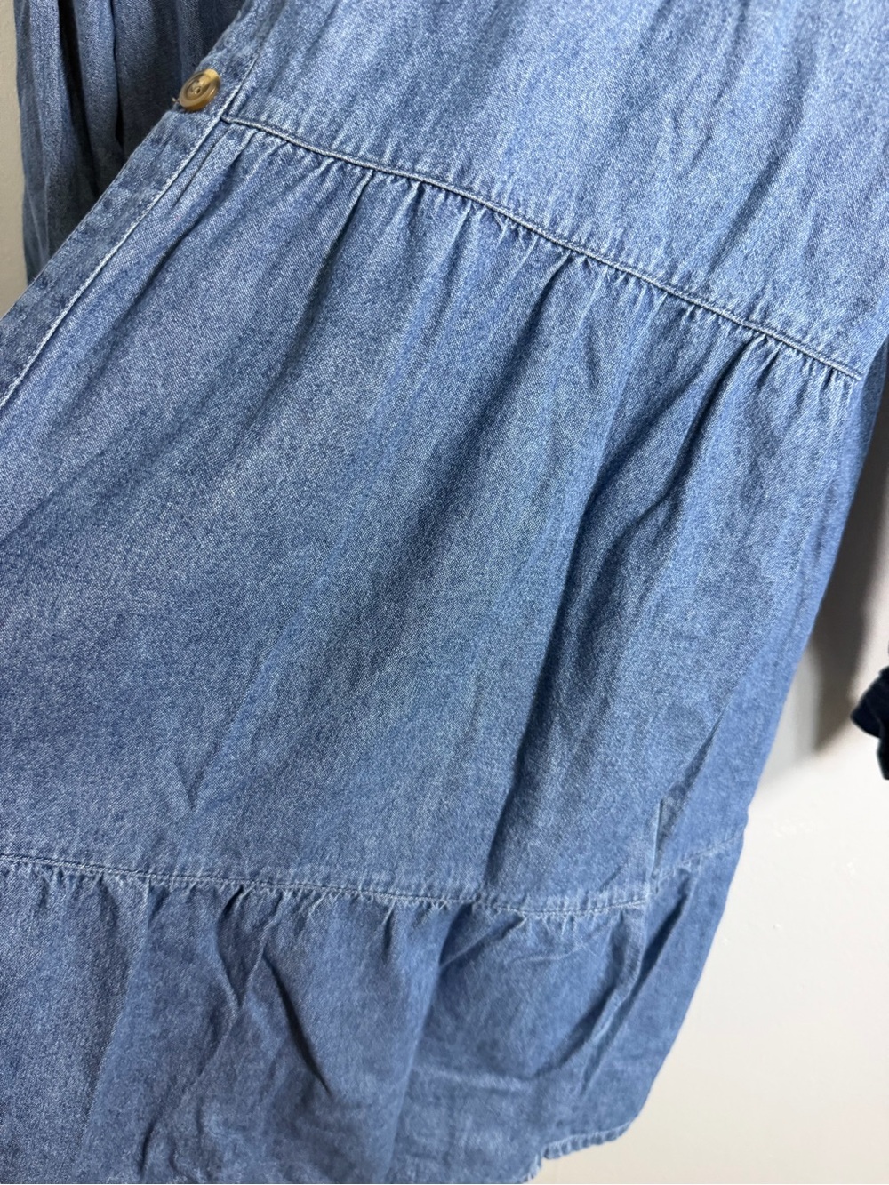 American Eagle Outfitters Denim Tiered Shirt Dress - Blue L Long - Picture 5 of 7